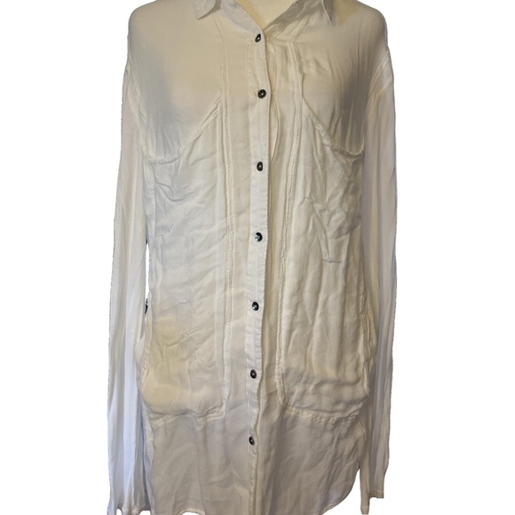 Free People White Long Sleeve Button Down Shirt SUPER soft Medium - Picture 1 of 8